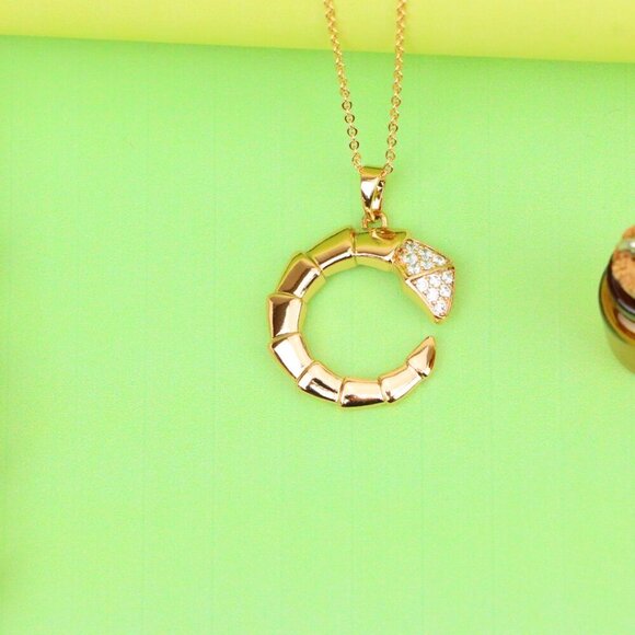 "Rose Gold Curved Segment Pendant with Crystals, XPPT1308 - Picture 2 of 12